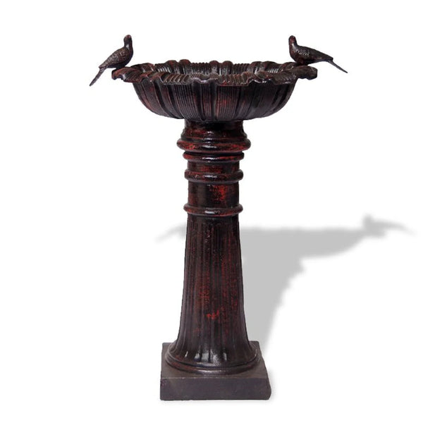 Canterbury Cast Iron Bird Bath with two decorative birds in black/red colour on a white background.