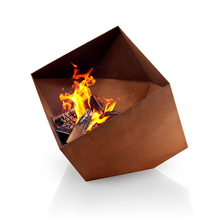 Load image into Gallery viewer, Eva Solo corten steel Firecube Fire Pit with fire burning
