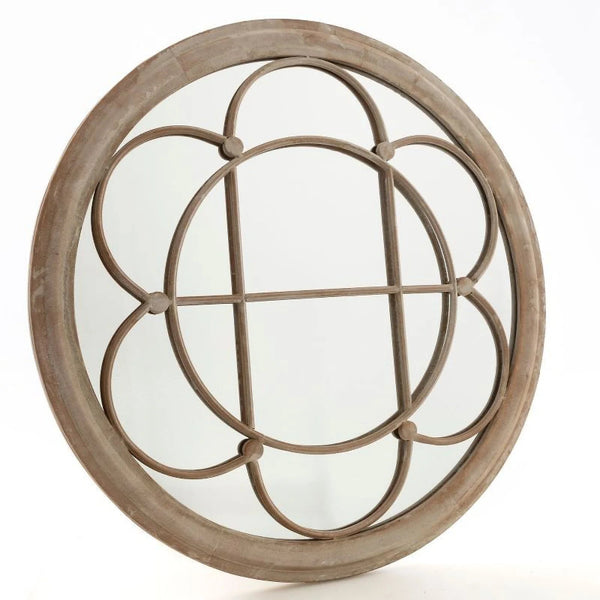 Sally Round Metal Garden Mirror - 90cm Diameter in sand colour on a white background