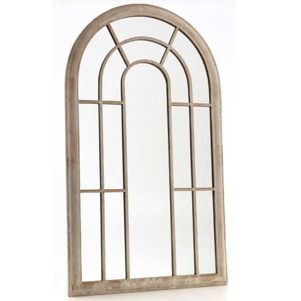 Tracey Garden Window arch shaped Sand colour Painted Mirror on a white background.