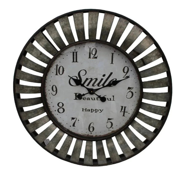 Viking Round Metal Clock with the words Smile, Beautiful, happy on the face - 82 cm Diameter