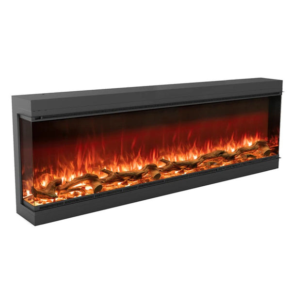 Astro 1800 Electric Fireplace left corner shape with logs and fire burning on a white background.
