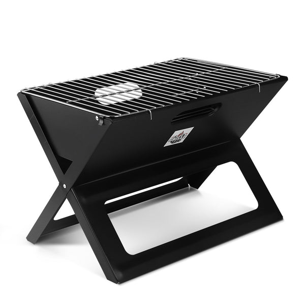 A black Grillz Foldable BBQ Grill Charcoal Smoker set on a white background.