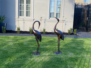 Niles & Frasier Pair of Garden Ornamental Cranes looking at home in someone's front garden