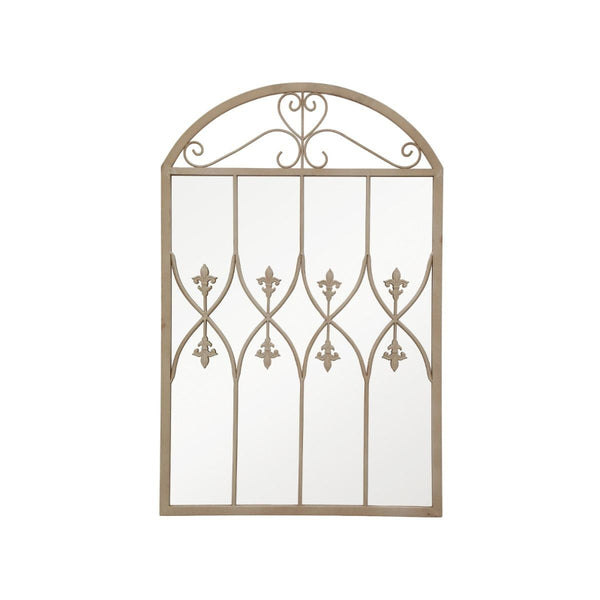 Decorative wall mirror with intricate metal frame on a white background