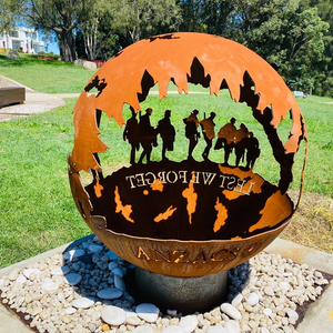 The Anzacs Fire Pit in a natural rust patina