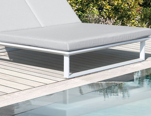Close up view of Vivara Sunlounge Australia - Double white frame with pale grey cushions