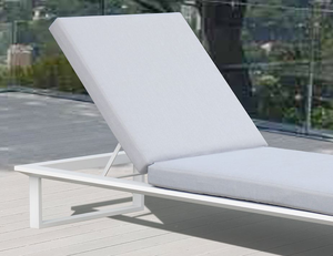 Close up of top of the Vivara Sunlounge - Single white frame with pale grey cushions