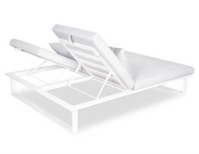 Load image into Gallery viewer, Back view of a Vivara Sunlounge Australia - Double white frame with pale grey cushions
