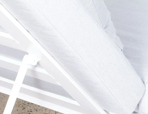 Vivara Sunlounge Australia close up detail - white frame with pale grey cushions