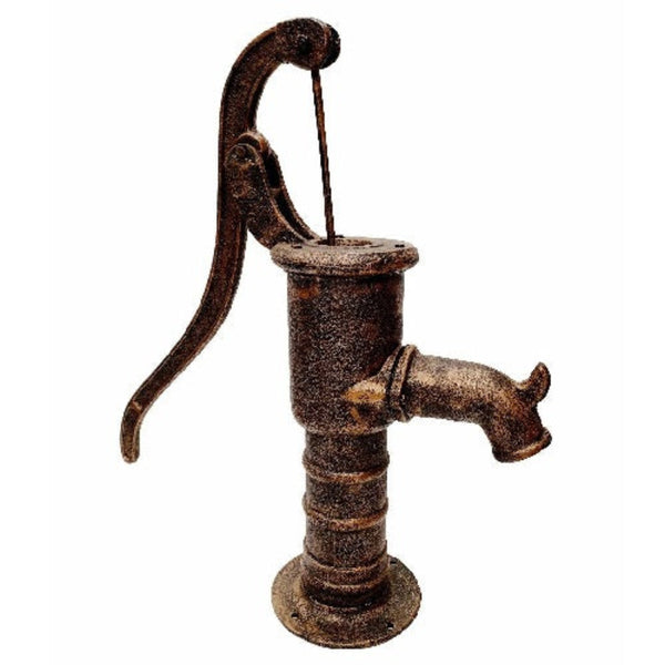 Cast Iron Village Pump Garden Ornament in Antique Gold with a white background.