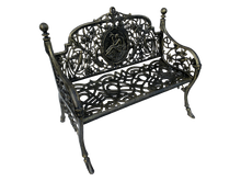 Load image into Gallery viewer, Side view of the Cameo Cast Iron Bench small size in black gold colour