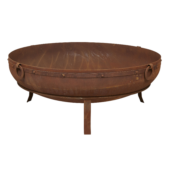 Indian Kadai Replica Couldron - 120cm Diameter x 50cm High in rust colour with a white background.