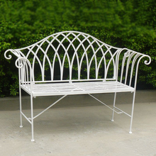 Load image into Gallery viewer, Lavinia Antique white colour Iron Bench in front of bushes