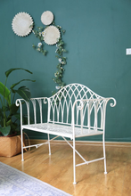 Load image into Gallery viewer, Antique White coloured Lavinia Iron Bench Australia indoors in a room
