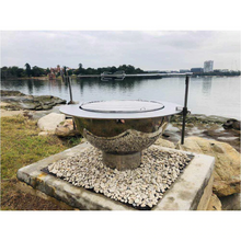 Load image into Gallery viewer, Teppanyaki Stainless Steel Fire Pit complete with BBQ grill, brackets, spit poles and rotisserrie