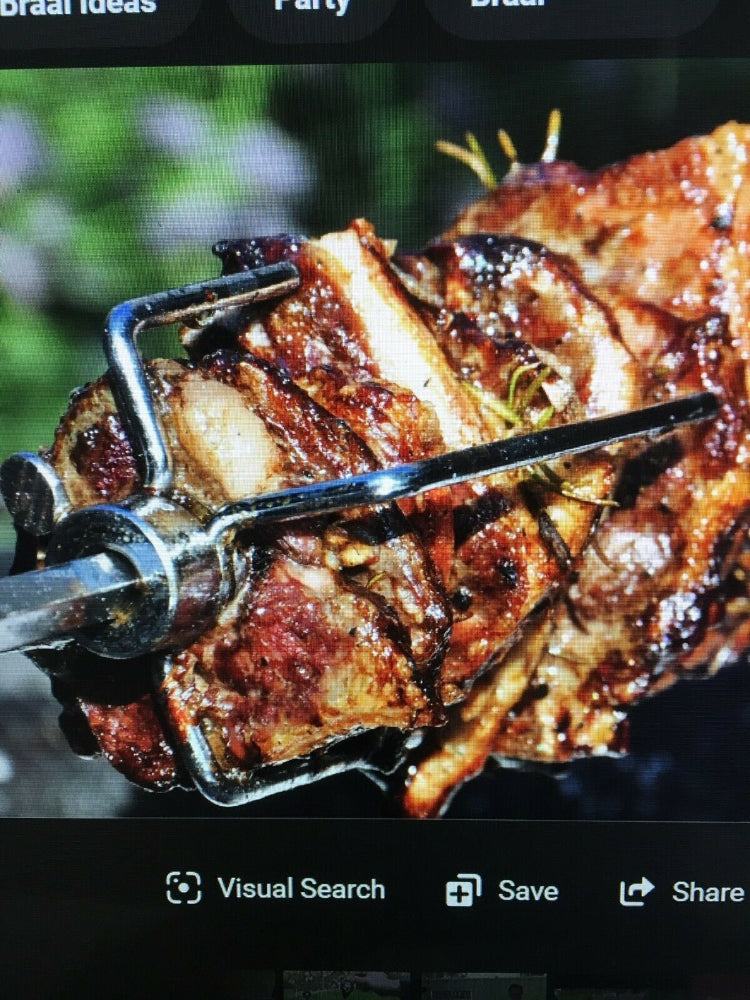 Close-up of roasted meat on a skewer with a blurred background