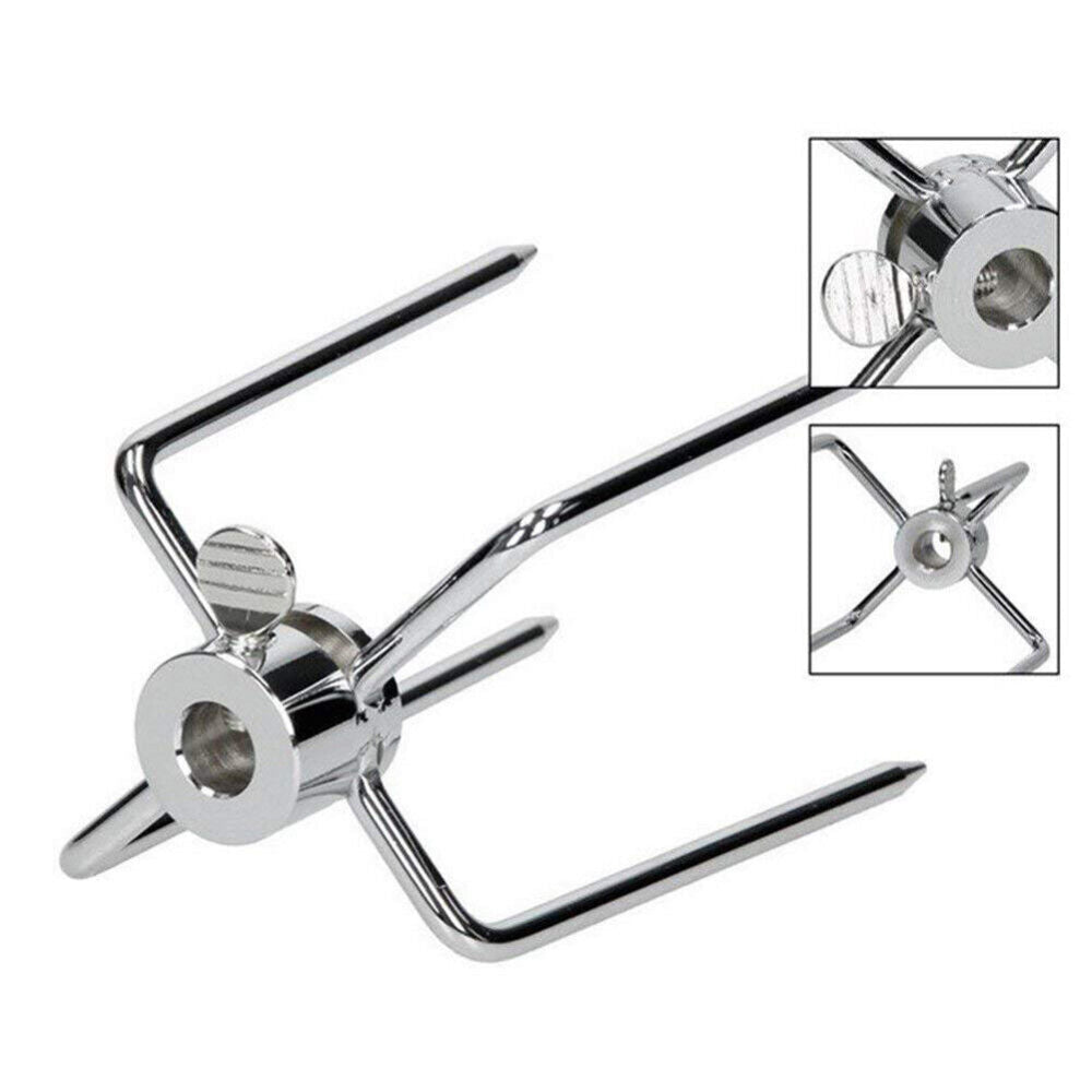 Stainless steel anchor for rotisserie spit forks with close-up insets on a white background.