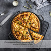 Pizza sliced into eight pieces on a pan with text about seasoning options.