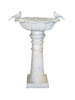 Canterbury Cast Iron Bird Bath with two decorative birds in antique white colour on a white background.