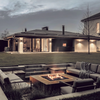 Galio Gas Fire Pit H Insert in an outdoor garden setting with a tiled tabletop - Hot Fire Pits Australia