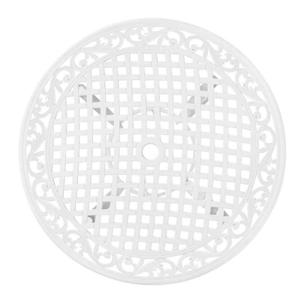Marco Cast Aluminium Outdoor Table top in the white colour, top view looking down on to tabletop, on a white background.
