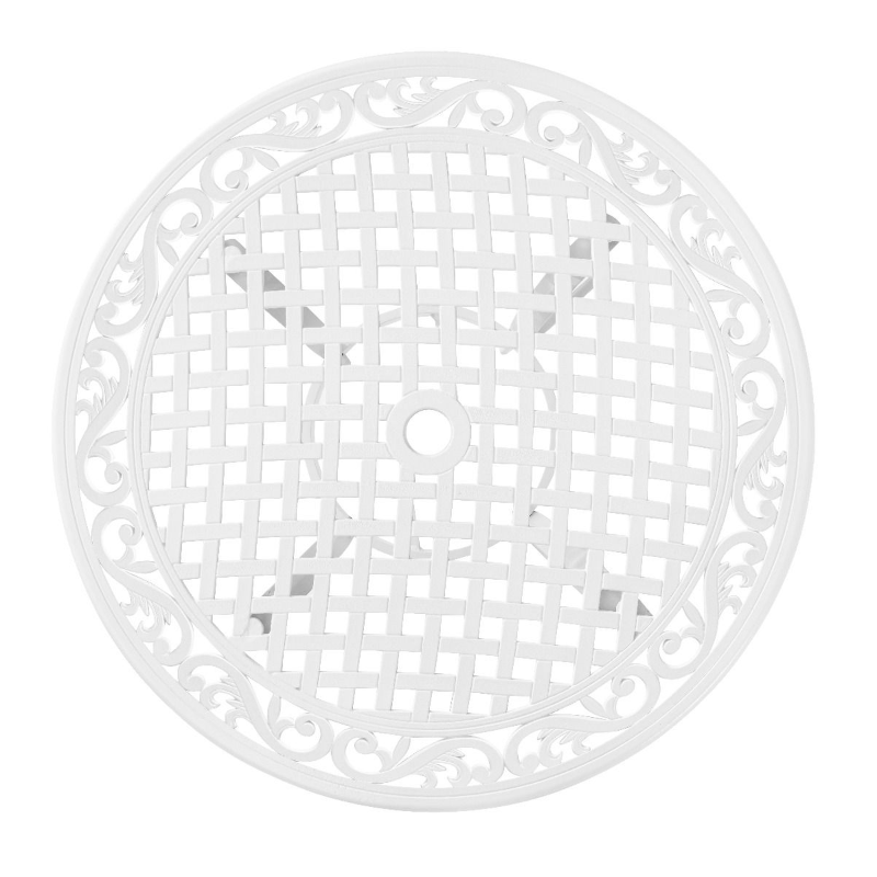 Marco Cast Aluminium Outdoor Table top in the white colour, top view looking down on to tabletop, on a white background.