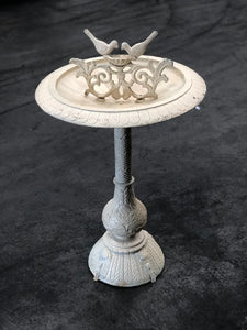 Two Birds Cast Iron Bird Bath in Antique White - 47cm Wide x 80cm High