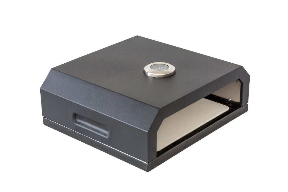 Black electronic device with a circular component on a white background