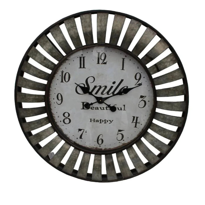 Viking Round Metal Clock with the words Smile, Beautiful, happy on the face - 82 cm Diameter