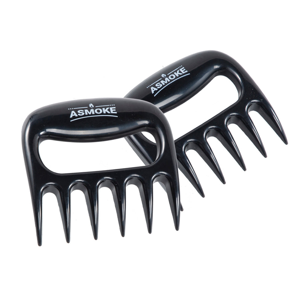 Two black meat claws with 'ASMOKE' branding on a white background