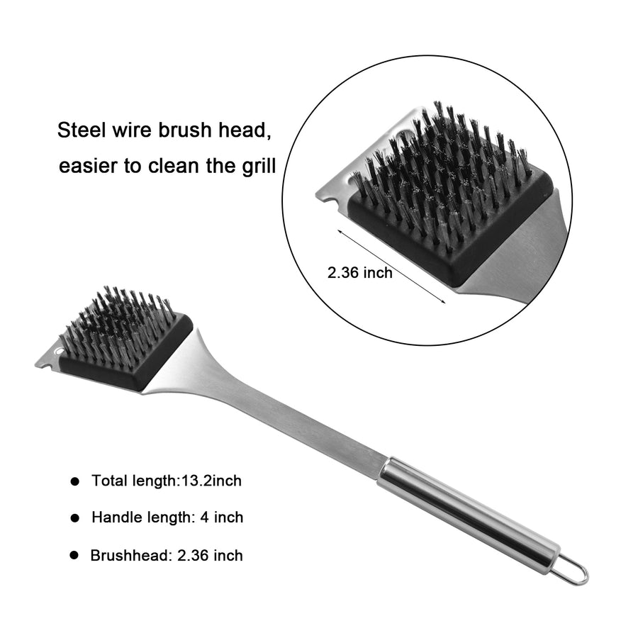 Barbecue brush with steel wire bristle head on a white background