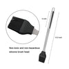 Barbecue brush with silicone head and measurements on a white background