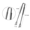 Stainless steel grill tool set with measurements on a white background