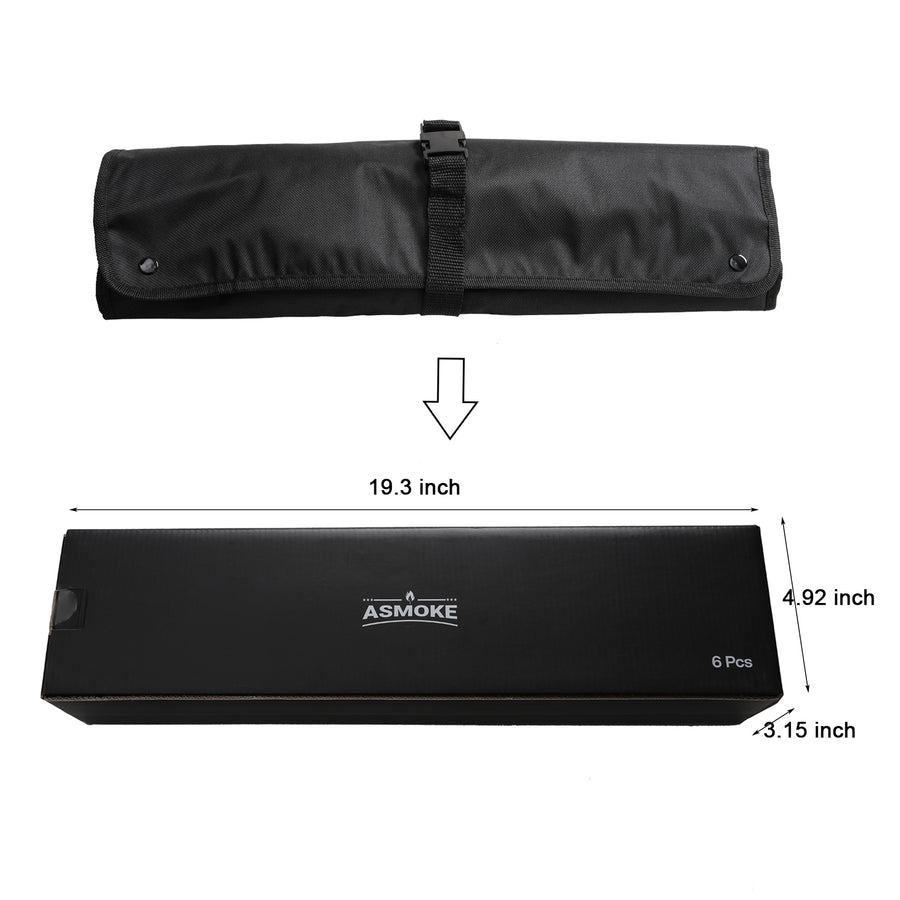 Black tool roll with dimensions and As smoke brand logo on a white background