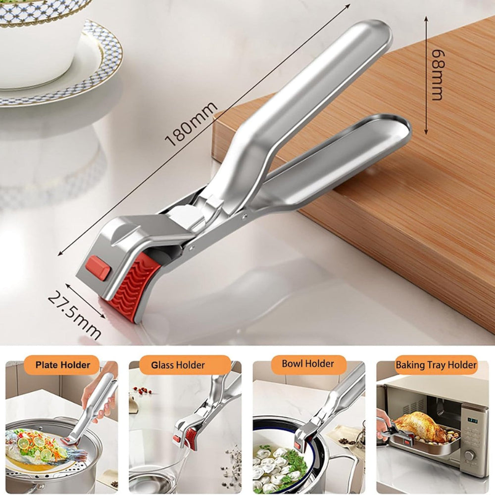 Multifunctional kitchen tool with measurements and usage examples on a white background