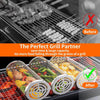 BBQ Grill baskets with food before and after using a grill guard, showing improved efficiency.