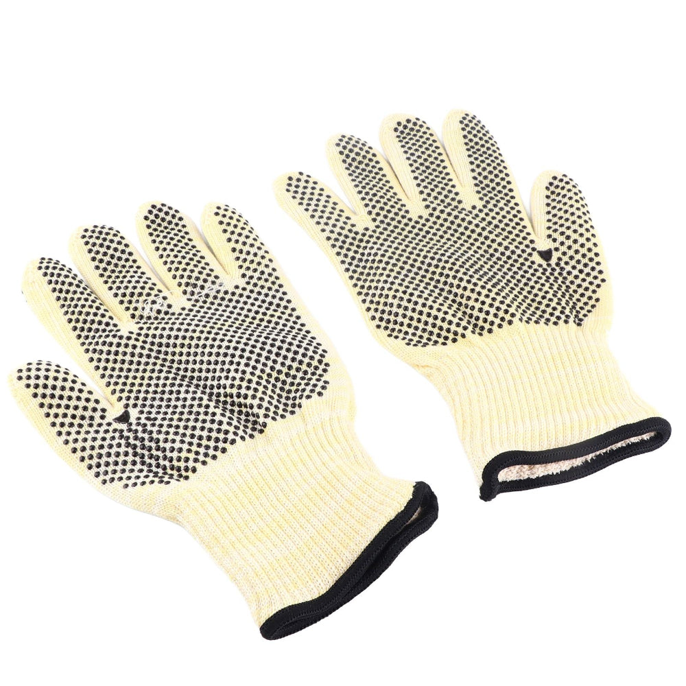 Pair of gloves with black textured palm on a white background