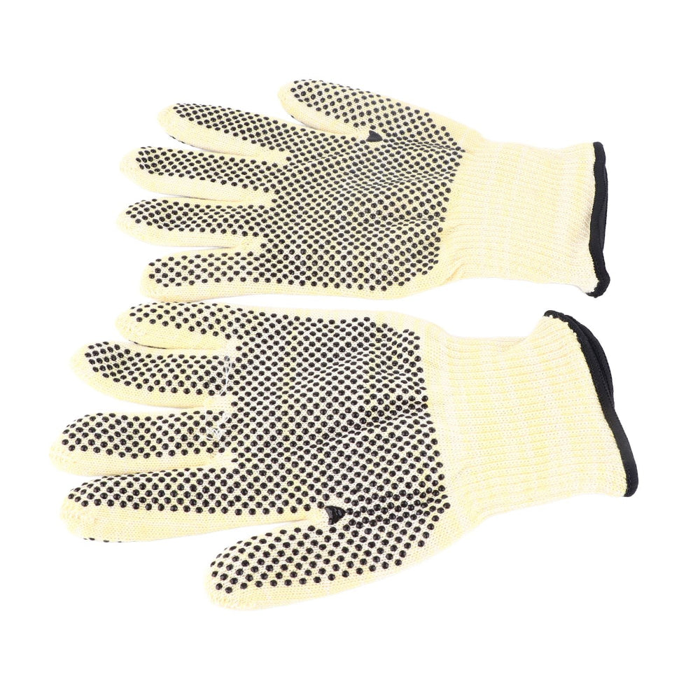 Pair of gloves with black textured palm on a white background