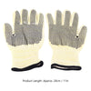 Pair of beige gloves with black textured palm on a white background