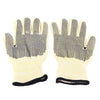 Pair of beige gloves with black textured palm on a white background
