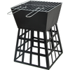 Black metal grill with a grid on a white background