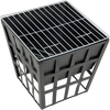 Black metal grill basket on a white background