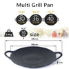 Cast Iron Korean Japanese BBQ Barbecue Grill Pan Plate Round Griddle  showing dimensions 