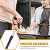 Two people using a tool to safely lift hot plates from a barbecue rack, with an inset showing the tool.