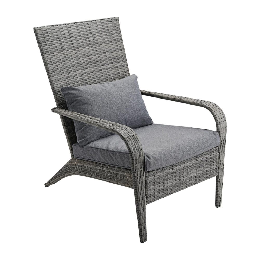 Gray wicker chair with cushions on a white background
