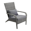 Gray wicker chair with cushions on a white background