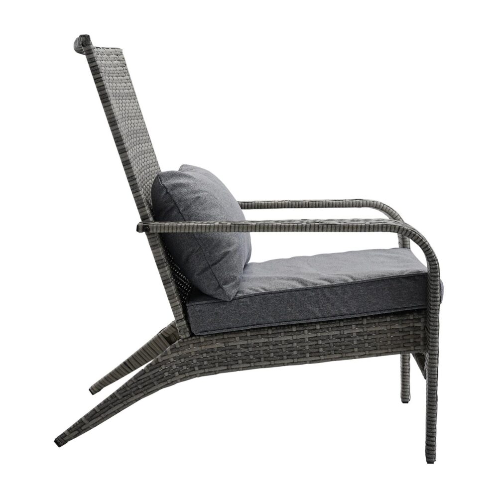 Gray wicker chair with cushions on a white background