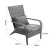 Gray wicker chair with cushions and dimensions labeled on a white background