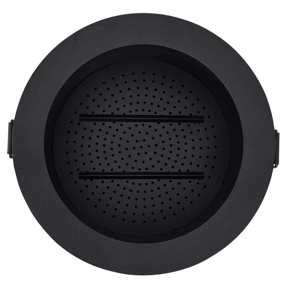 Black round perforated cover on a white background